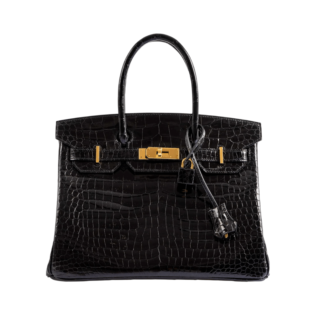 Hermes Birkin 30 Black Shiny Porosus Crocodile Gold HW Handbag