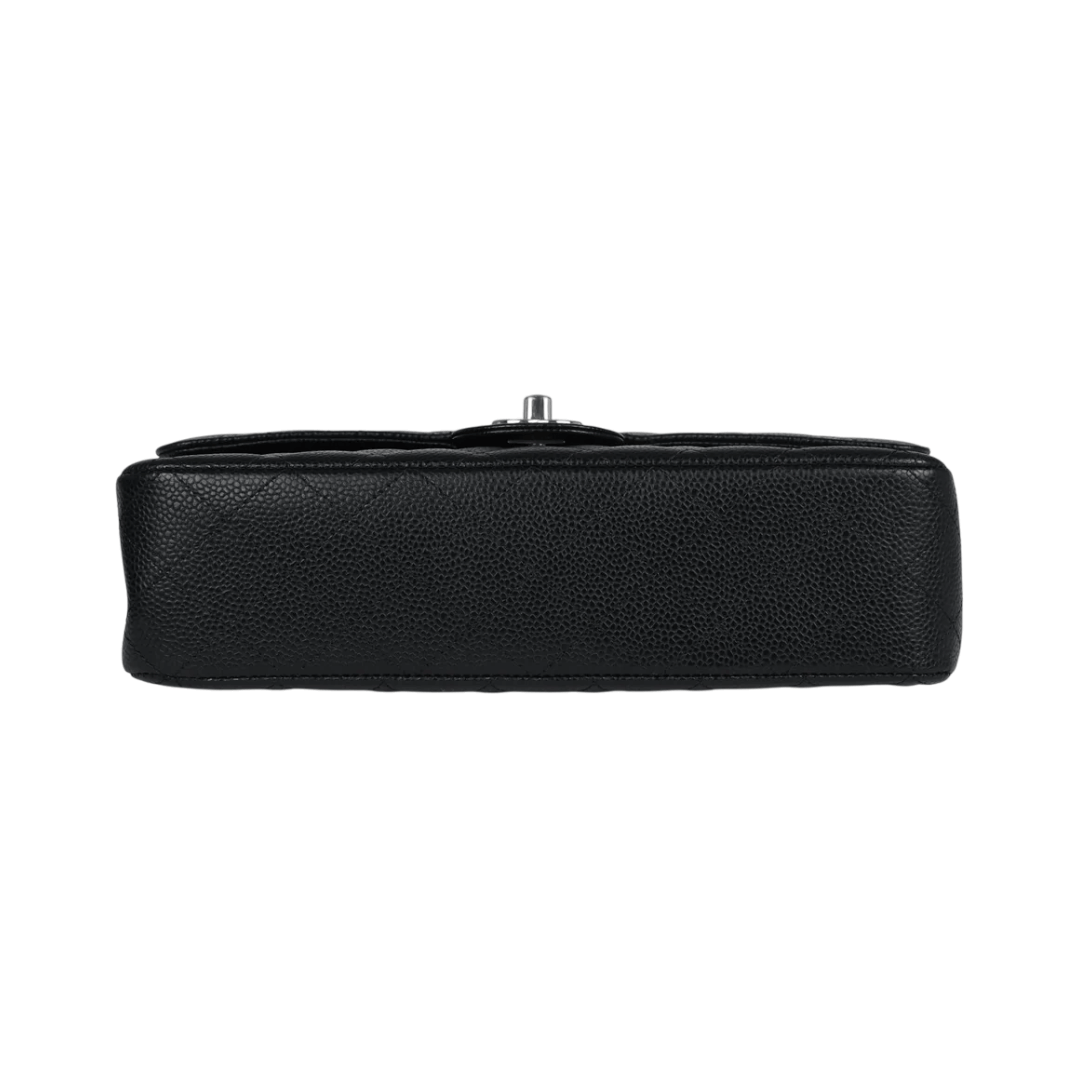 Chanel Classic Black Caviar Quilted Medium Double Flap Silver HW Handbag (Hover)