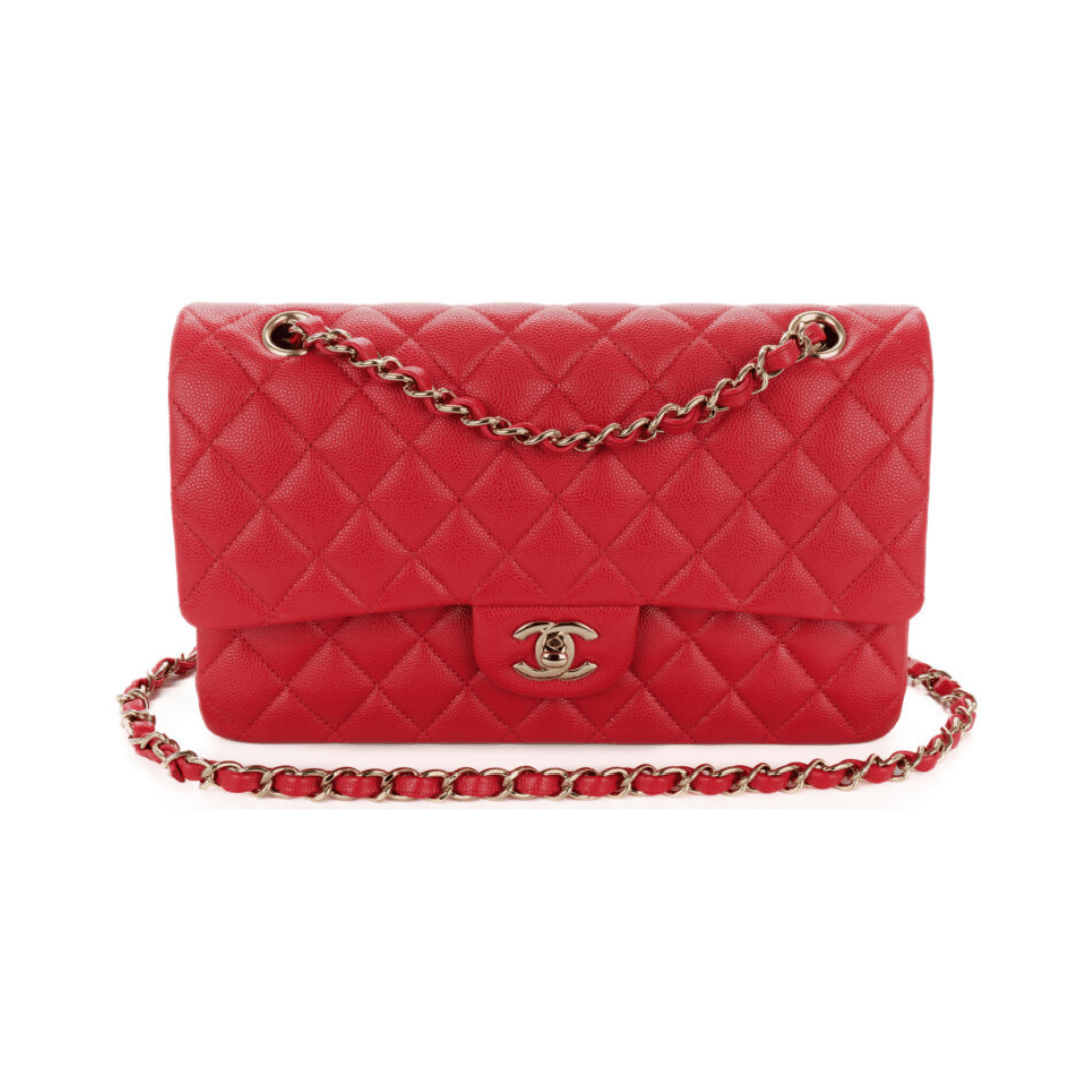 Chanel Classic Red Caviar Quilted Medium Double Flap Gold HW Handbag (Hover)