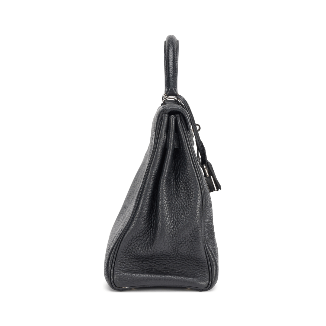 Hermes Kelly 32 Black Clemence Leather Palladium Hardware Hand Bag (Hover)