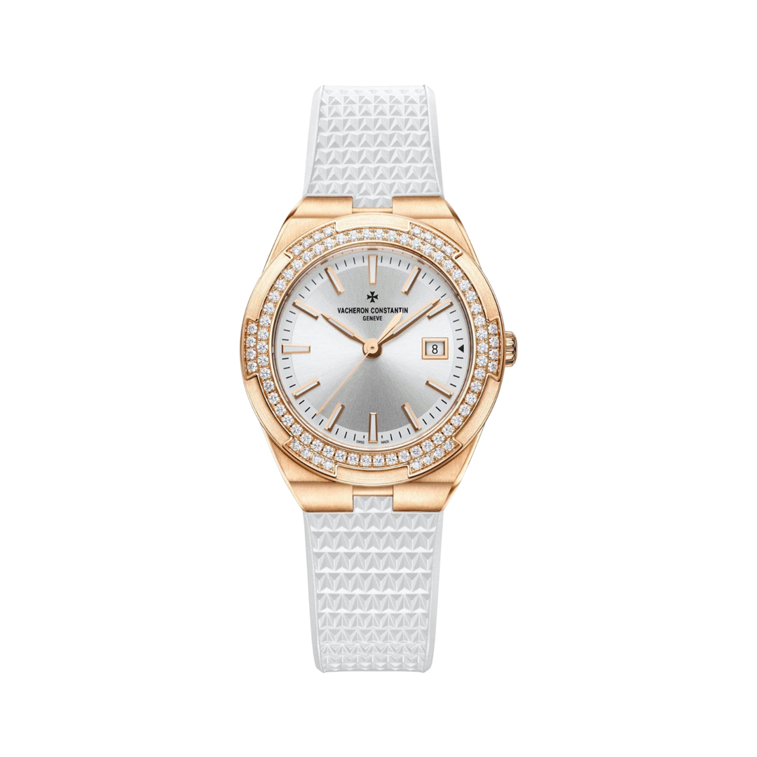 Vacheron Constantin Overseas 1205V/000R-B592 Rose Gold 33mm Silver Dial & Diamond Bezel Ladies Watch