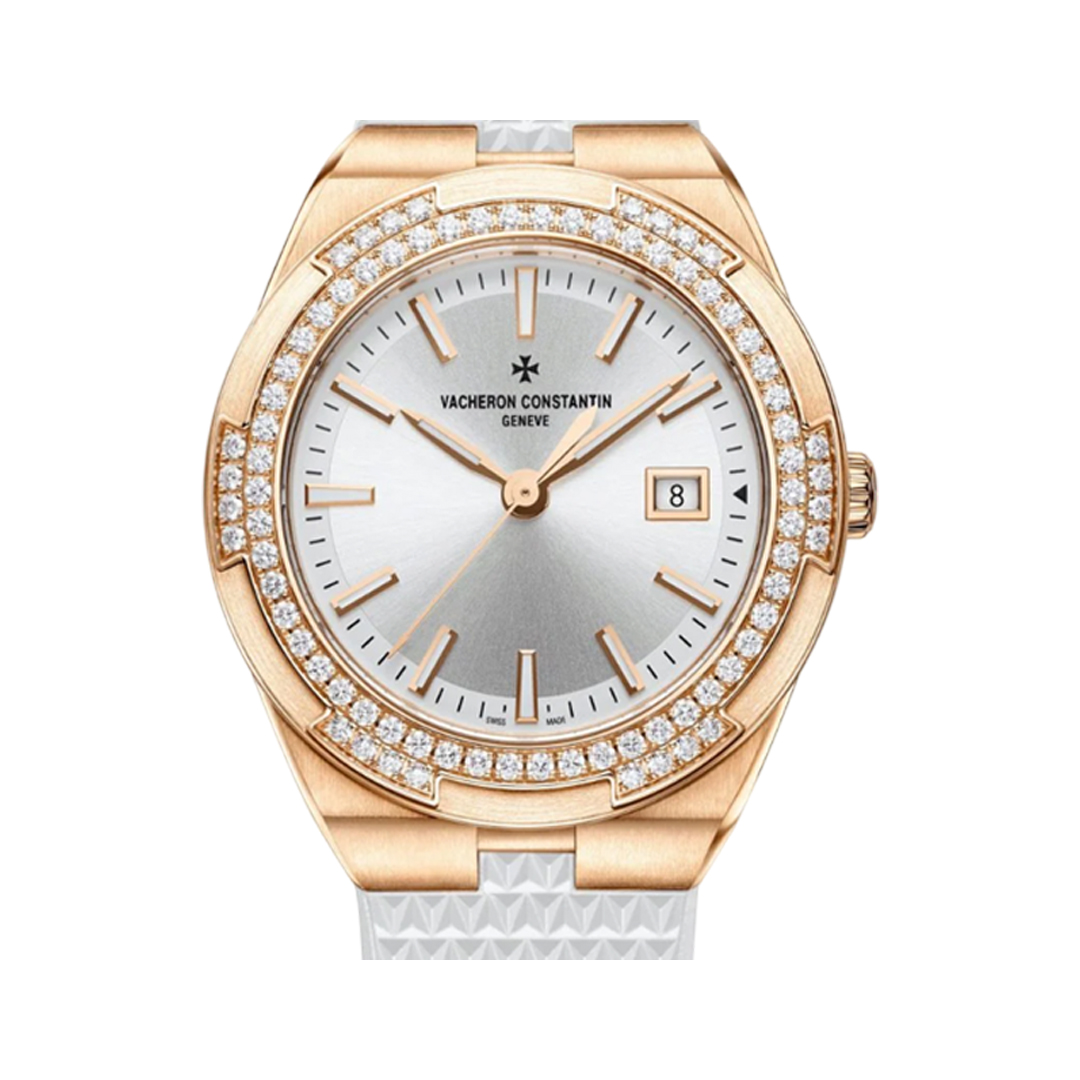 Vacheron Constantin Overseas 1205V/000R-B592 Rose Gold 33mm Silver Dial & Diamond Bezel Ladies Watch (Hover)