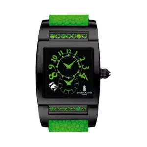 De Grisogono Instrument UNO DFN 28/A Dual Time Automatic Diamonds On Green Galuchat Strap Black Dial (Hover)