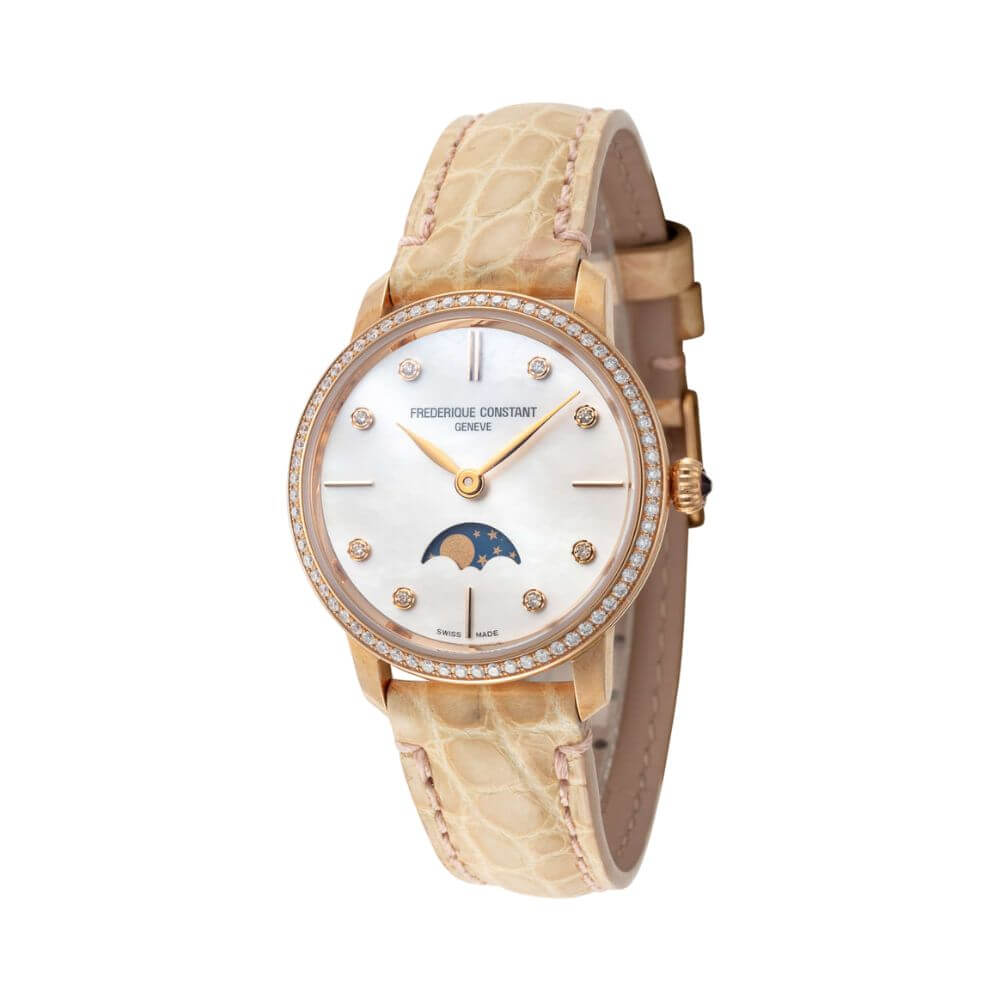Frederique Constant Slimline FC206MPWBISD9 Moonphase Quartz Mop Dial