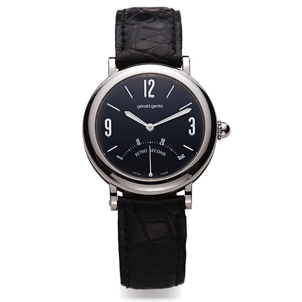 Gerald Genta Retro Second G.3610 Black Dial 36Mm Stainless Steel Black Leather Strap Unisex Watch