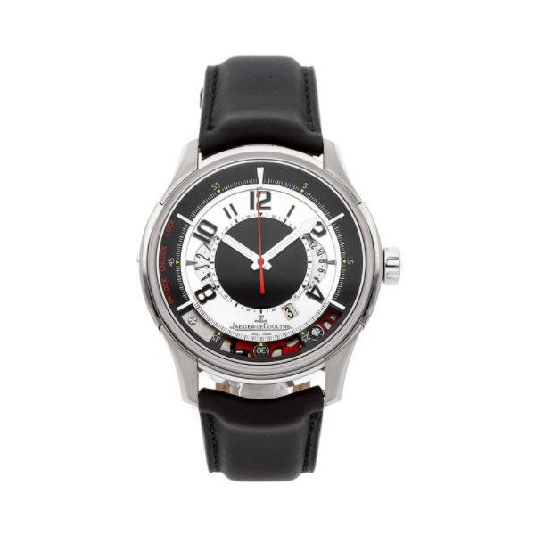 Jaeger Lecoultre Amvox2 Black And Silver Dial Stainless Steel Black Leather Automatic Men’S Watch