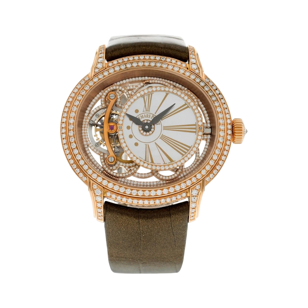 Audemars Piguet Millenary 26354OR.ZZ.D812CR.01 Tourbillon Rose Gold Diamond Bezel 45mm Skeleton Dial Men's Watch