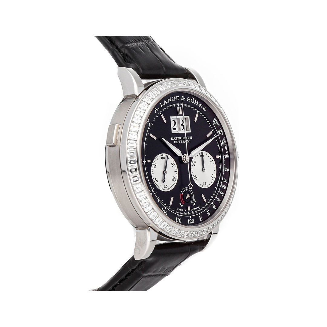 A. Lange & Sohne Lange 405.835 Platinum Datograph Baguette Diamonds Black Dial 41mm Men's Watch (Hover)