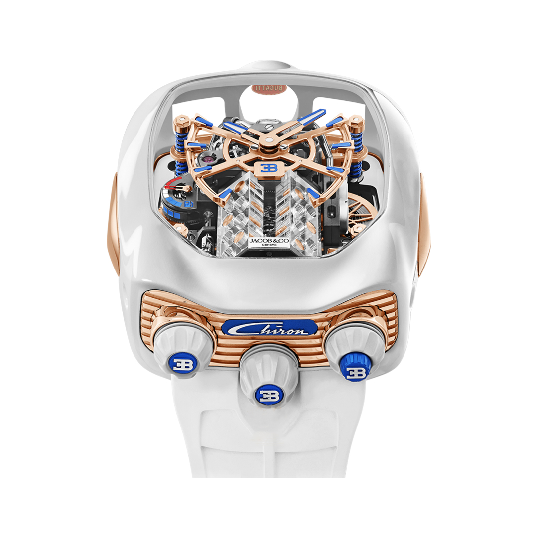 Jacob & Co. Bugatti Chiron BU220.27.AD.AA.A Rose Gold & White Ceramic Sapphire Crystals 44mm Skeleton Dial Men's Watch