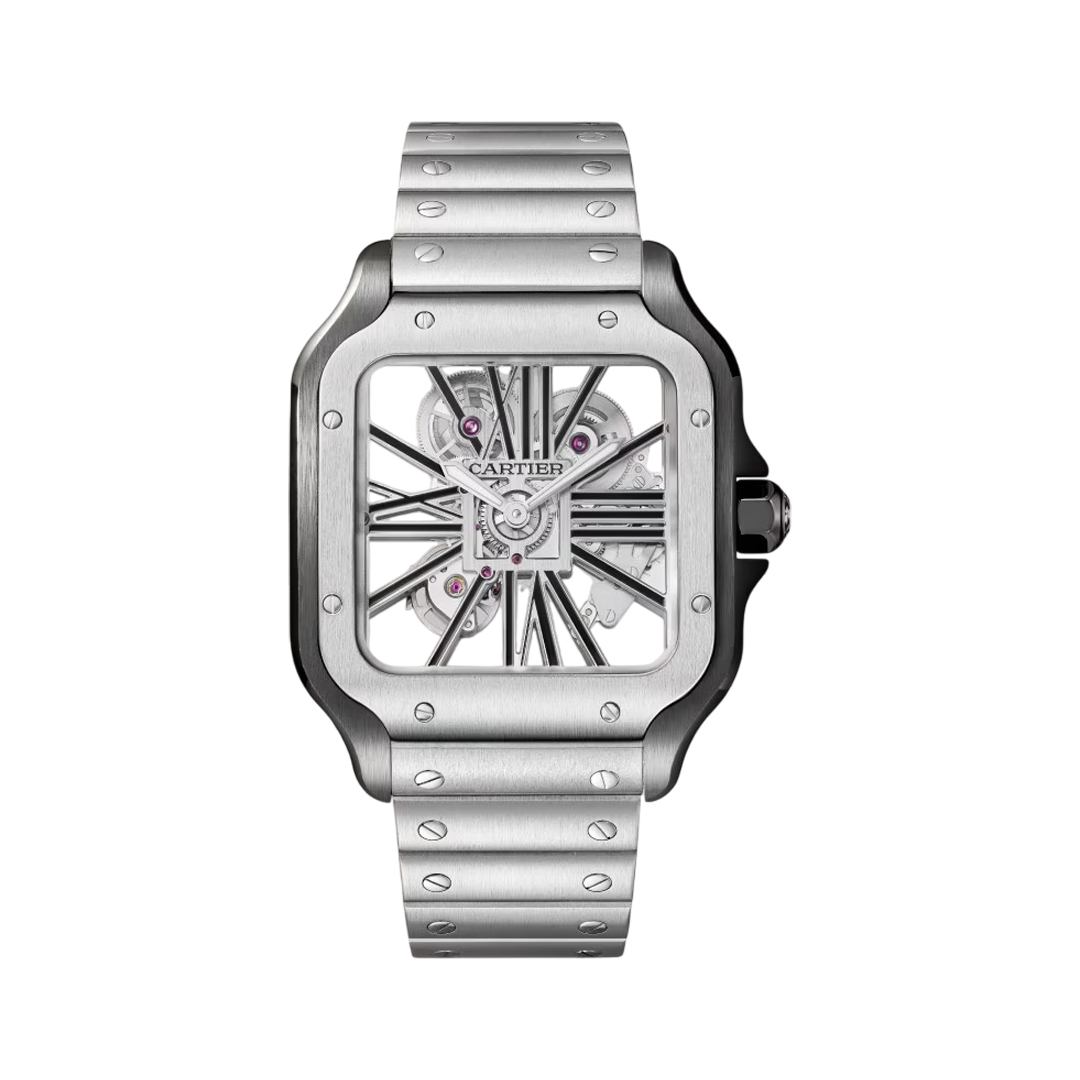 Cartier Santos De Cartier WHSA0027 Steel & black ADLC 47.5mm Skeleton Dial Men's Watch