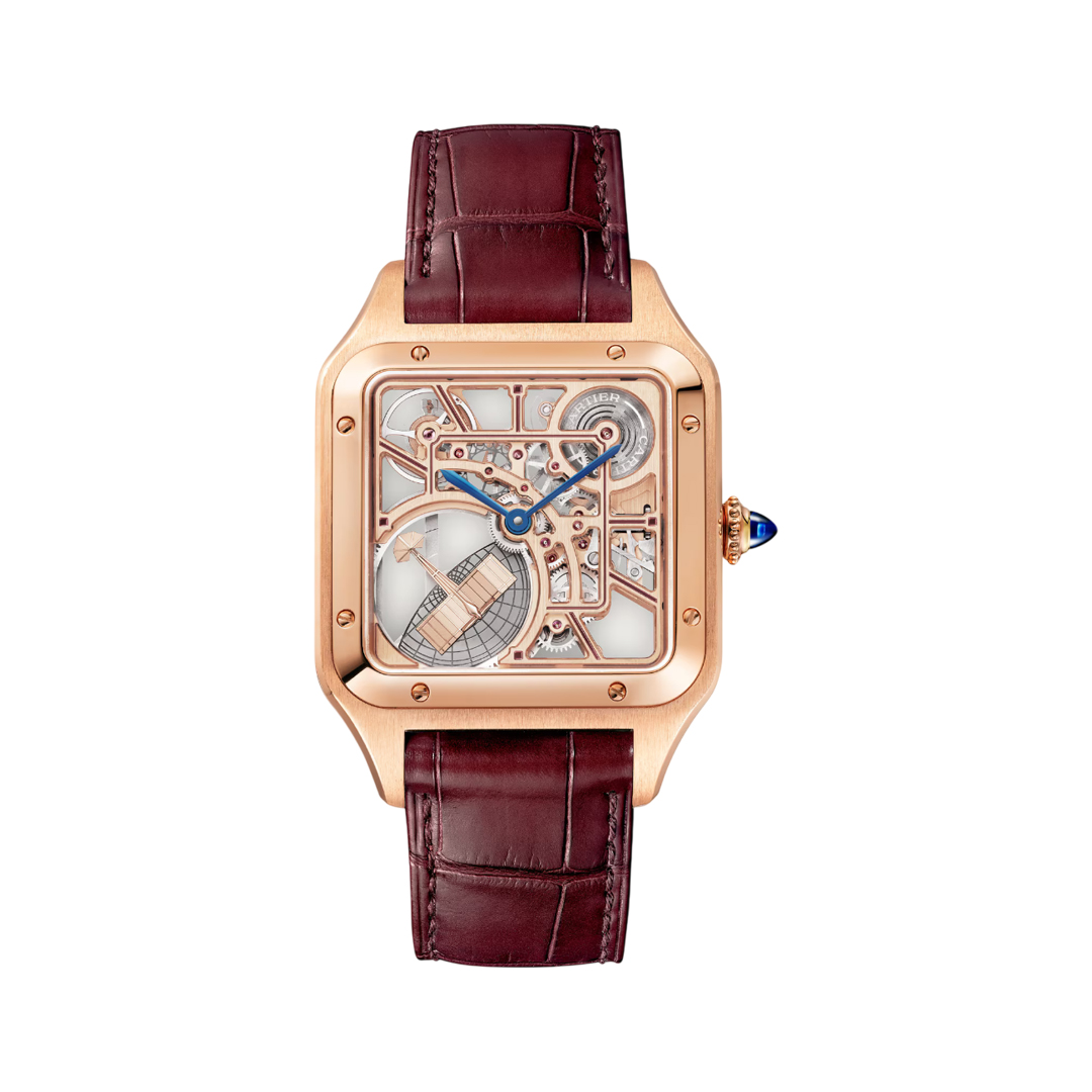 Cartier Santos Dumont WHSA0030 Rose Gold 43.5mm x 31.4mm Skeleton Dial Men's Watch